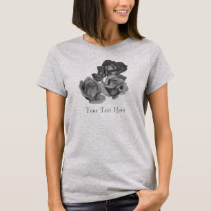 T-shirt fleurs monochromes en roses noir et blanc