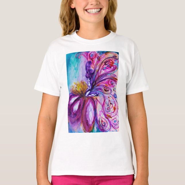 T-SHIRT FLEURS MORTES BLANCHES EN ROSE, PARKLES D'OR (Devant)