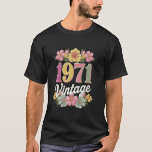 T-shirt Fleurs Nées Vintage 1971 Rétro Anniversaire Fille