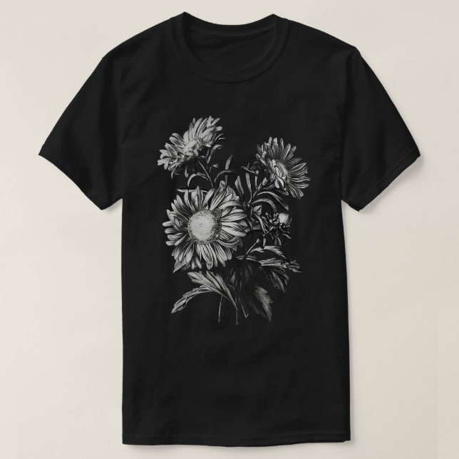 T-shirt Fleurs noires et blanches 1 (Design devant)
