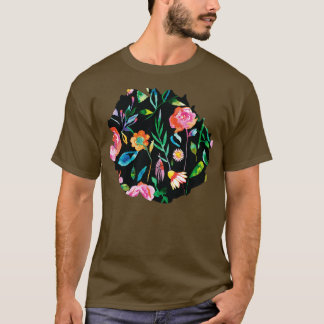T-shirt Fleurs Roses et marguerites Noir