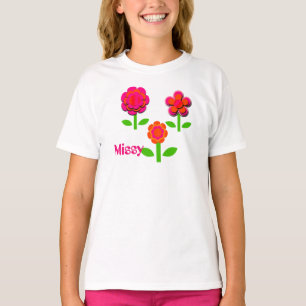 T-shirt Fleurs roses et orange chaudes