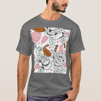 T-shirt Fleurs roses motif Floral ligne Art