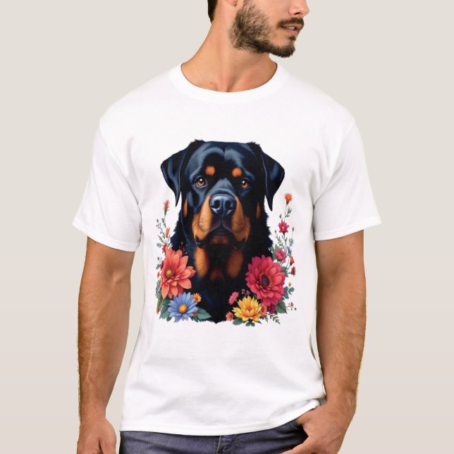 T-shirt Fleurs rottweiler (Devant)
