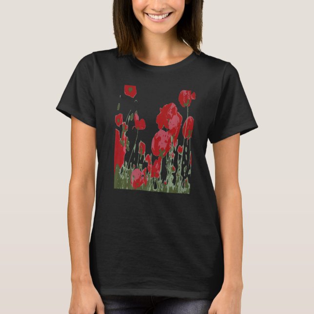 T-shirt Fleurs Rouges Artistiques Du Vecteur De Récolte (Devant)