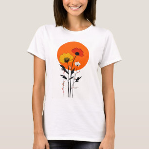 T-shirt Fleurs rouges et jaunes avec soleil