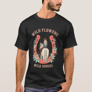 T-shirt Fleurs sauvages Chevaux sauvages Rétro Rodéo Weste