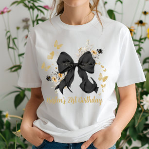 T-shirt Fleurs sauvages Coquette Noir Anniversaire 