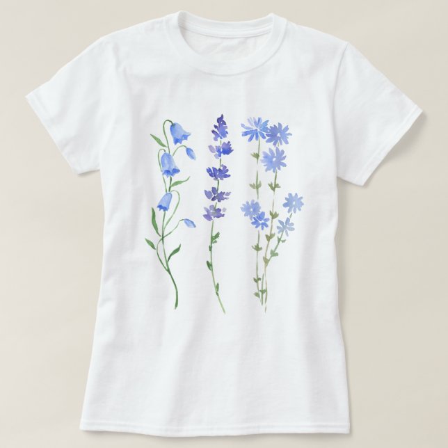 T-shirt Fleurs sauvages d'aquarelle bleu (Design devant)