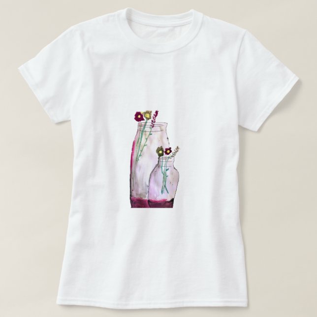 T-shirt Fleurs sauvages d'aquarelle Whimsical en vase (Design devant)
