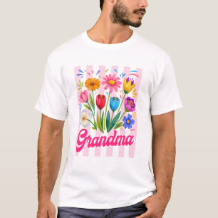 T-shirt Fleurs sauvages grand-mère rayée noeud coquette fl