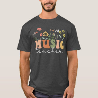 T-shirt Fleurs sauvages Musiceacher Lettres Florales Rétro