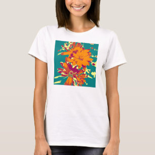 T-shirt Fleurs sur l'arrière - plan bleu