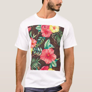 T-shirt Fleurs tropicales colorées Arrière - plan foncé