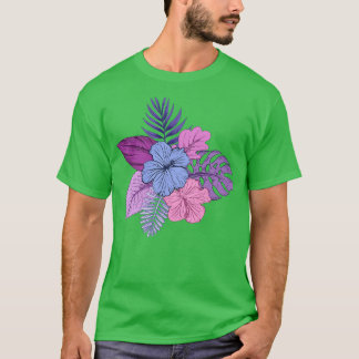 T-shirt Fleurs tropicales violettes et roses