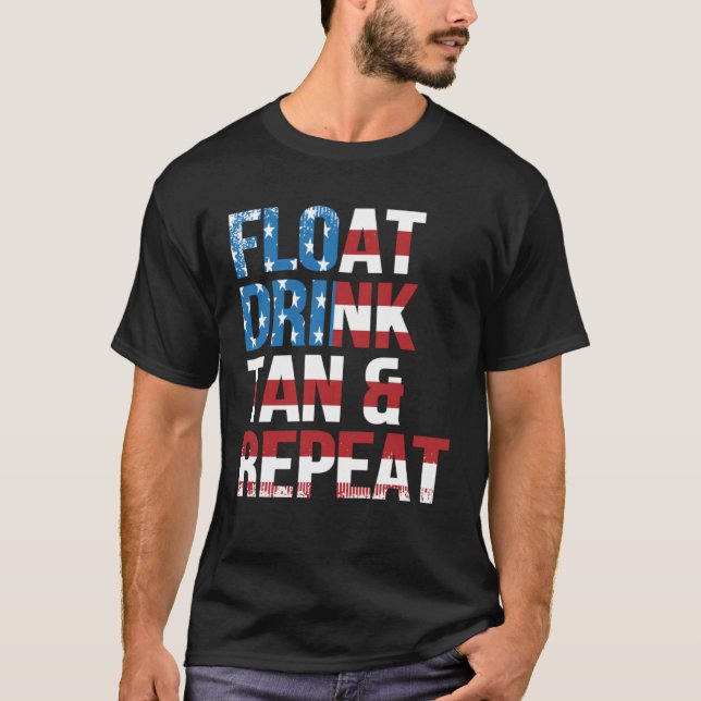 T-shirt Float Drink Tan Repeat Summer Beach Vacation Vinta (Devant)