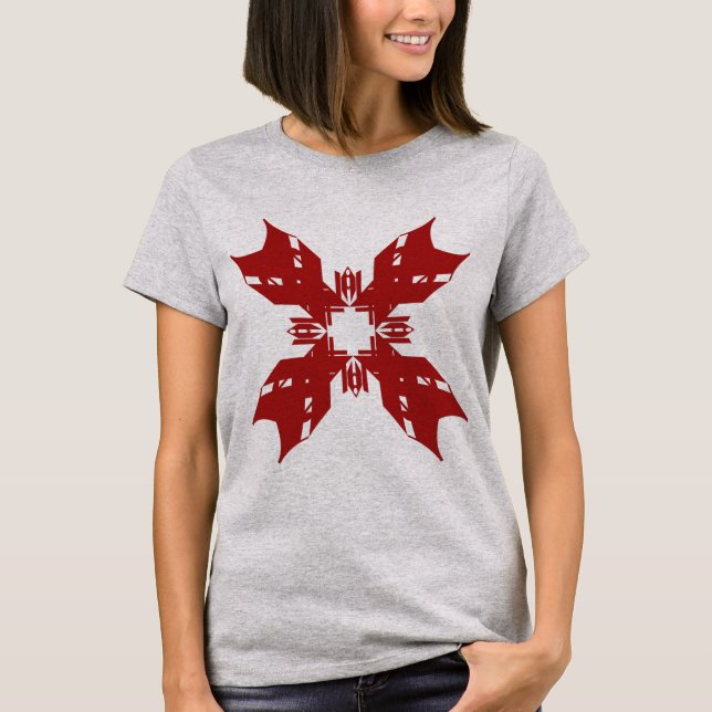 T-shirt Flocon de neige Abstrait rouge floral contemporain (Devant)