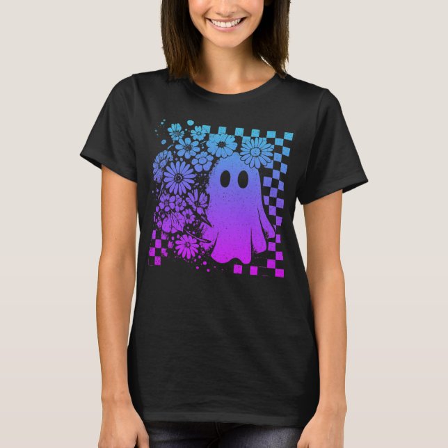 T-shirt Floral-Automne-Néon-Fantôme-Halloween (Devant)