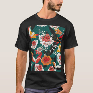 T-shirt Floral blanc-orange : illustration vintage sans so