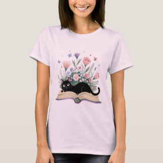 T-shirt Floral Cat Shirt, Cat Lover T-shirt, Cat Book