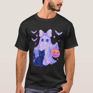 T-shirt Floral Coloré Fantôme Chat Noir Coquette Bow Hallo