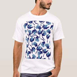 T-shirt Floral De Pansy Bleu : Sans Mer Dessiné À La Main.
