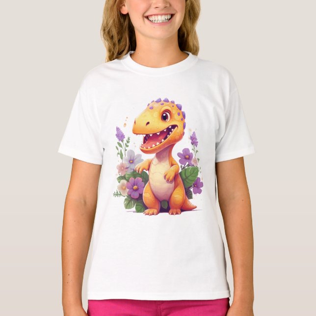 T-Shirt Floral Dinosaur - Adorable Dino Lover (Devant)