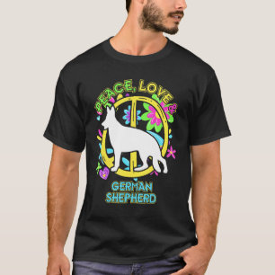 T-shirt Floral Dog Peace Love And German Shepherd