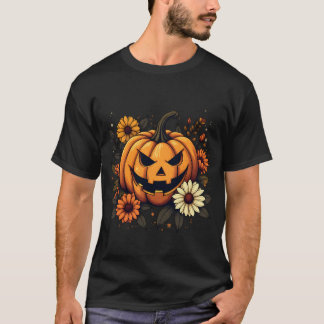 T-shirt Floral éffrayant | Automne Pumpki Halloween automn
