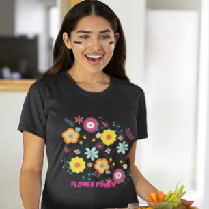 T-shirt Floral Flower Power Coloré rose