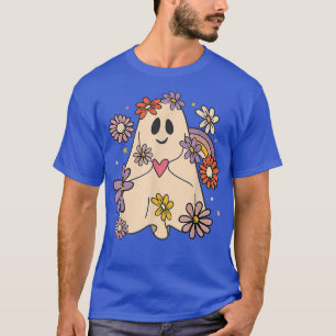 T-shirt Floral Ghost Groovy Halloween Retro Flowers Rainbo