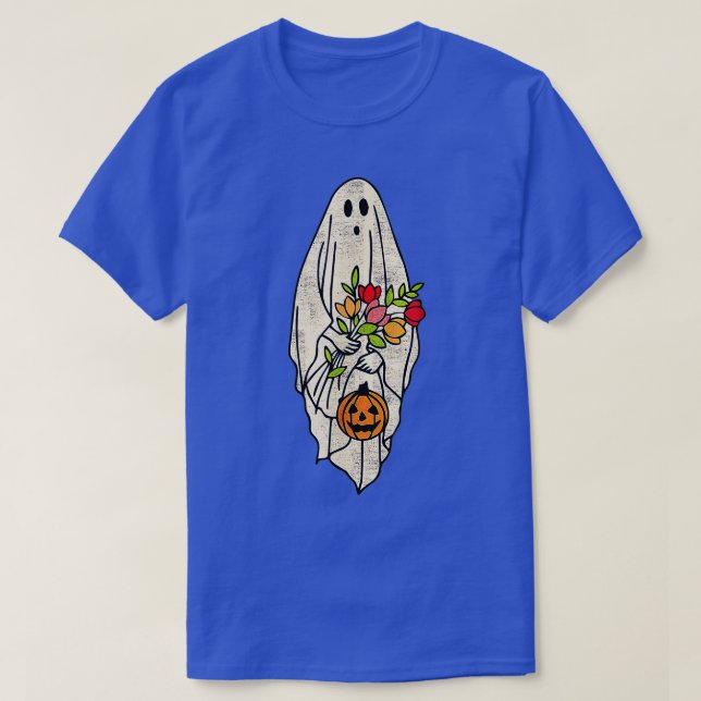 T-shirt Floral Ghost Pumpkin Spooky Season Lazy Halloween  (Design devant)