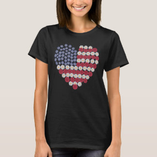 T-shirt Floral Heart American Flag 4 juillet patriotique