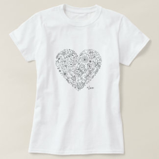T-shirt Floral Heart Doodle Romantic Botanical Line Art