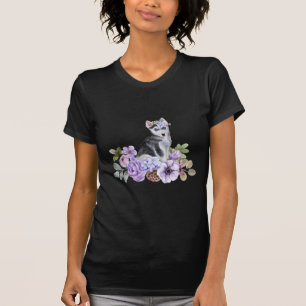 T-shirt Floral Husky Puppy