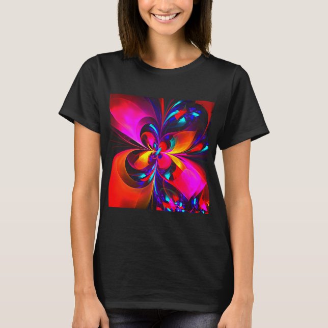 T-shirt Floral moderne Art Abstrait Rouge Bleu Motif #07 (Devant)