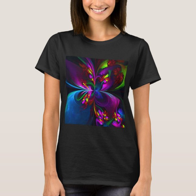 T-shirt Floral moderne Art Abstrait Rouge Bleu Motif #15 (Devant)