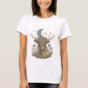 T-shirt Floral Moon Cottage Vintage Highland Cow