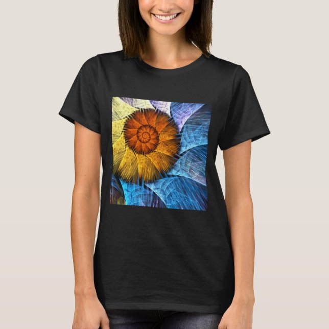 T-shirt Floral Orange Bleu Jaune Art Abstrait (Devant)