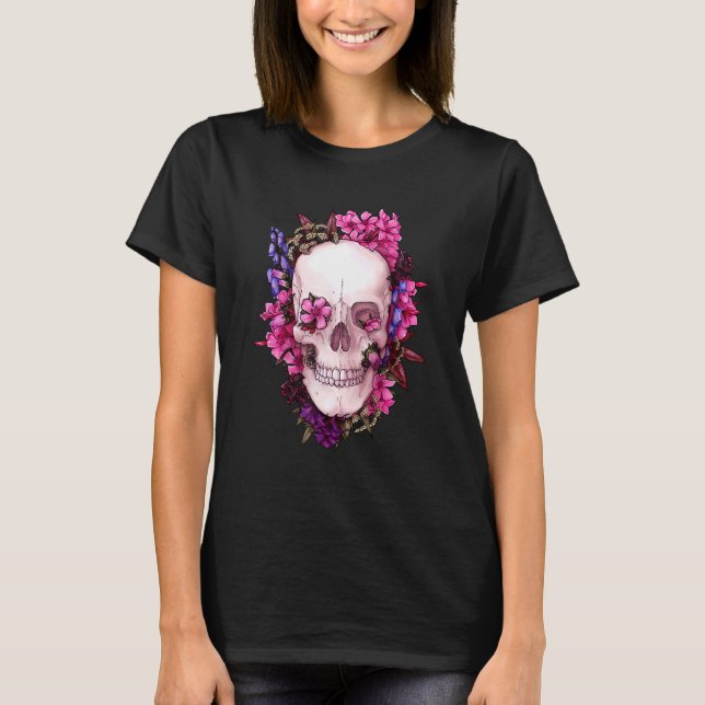 T-shirt Floral Skull Fun Dead Sugar Skull (Devant)
