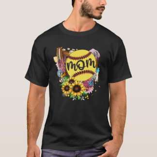 T-shirt Floral Softball Mom Funny Softball Gloves Mothers