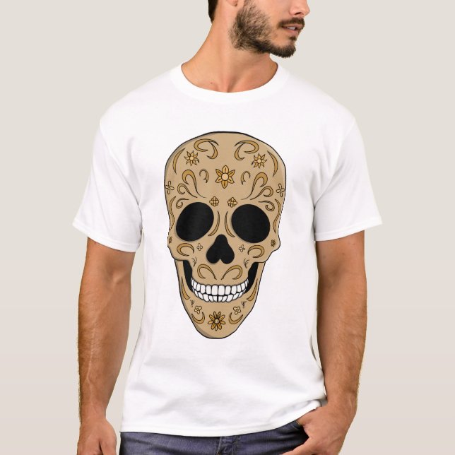 T-shirt Floral Sugar Skull Dia de los Muertos (Devant)