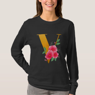 T-shirt Floral V Alphabet Cute Monogramme initial Lettre V