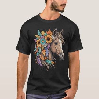 T-shirt Floral Wild Horse Country Horse Riding Women Girls