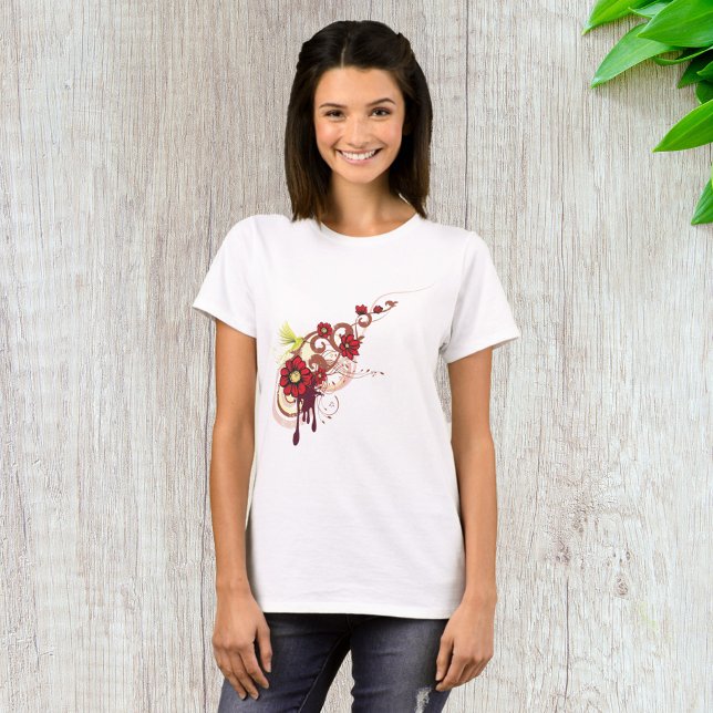 T-shirt Flore avec fleurs rouges et colibri (Créateur téléchargé)