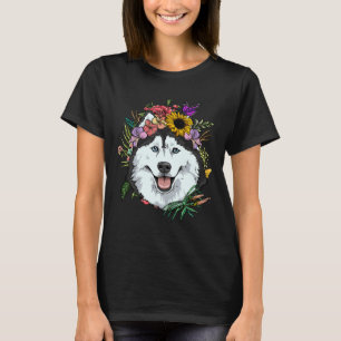 T-shirt Flore Sibérie Husky Chien Printemps Nature Sibérie