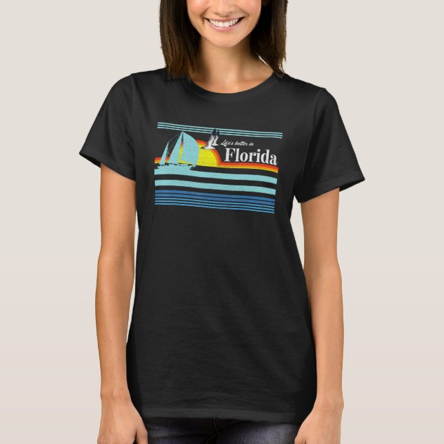 T-shirt Floride - Beach Retro les années 70 80s Voilier Ba (Devant)