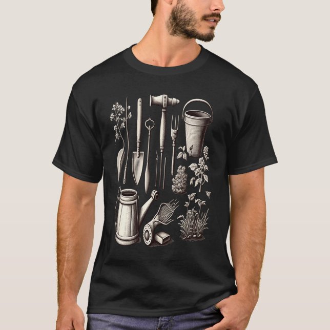 T-shirt Florist Gardener Dad Grayscale Gardening Tools  2 (Devant)
