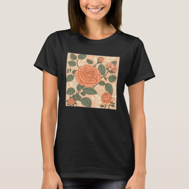 T-shirt Florist Roses Pattern Illustration Flowers Leaf Wo (Devant)