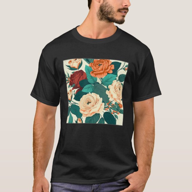 T-shirt Florist Roses Pattern Illustration Flowers Leaf Wo (Devant)